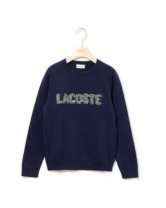 Pull Garçon en laine et coton avec signature Lacoste en crocodiles brodés