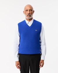 Pull sans manche en laine cardée col V