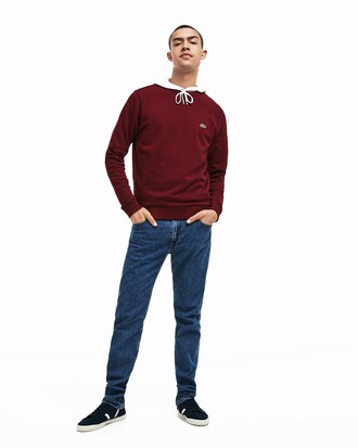 Sweatshirt col rond en molleton uni avec signature ton sur ton