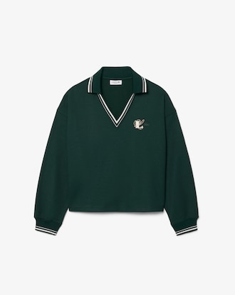 Sweatshirt col polo broderie oversize