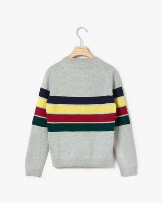 Pull Garçon col rond en laine et coton à rayures multicolores