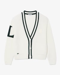 Cardigan Golf laine m&eacute;lang&eacute;e badge