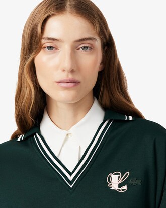 Sweatshirt col polo broderie oversize