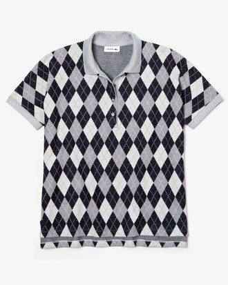 Polo relax fit Lacoste en coton et laine m&eacute;lang&eacute;s &agrave; motif jacquard