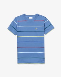 T-shirt Garçon col rond en coton à fines rayures colorées
