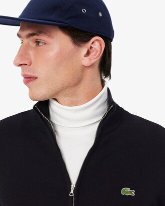 Pull zippé coton uni col montant
