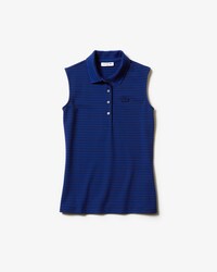 Polo slim fit sans manches Lacoste en mini piqu&eacute; stretch milleraies