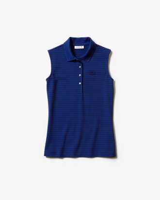 Polo slim fit sans manches Lacoste en mini piqu&eacute; stretch milleraies