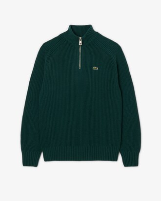 Pull zippé en laine cardée col montant