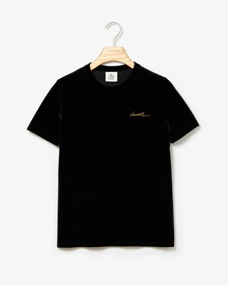 T-shirt col rond Lacoste LIVE en velours avec signature dorée