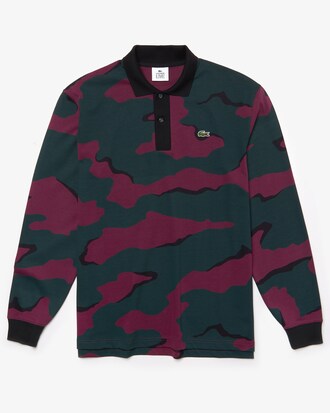 Polo loose fit Lacoste LIVE &agrave; manches longues en coton camouflage