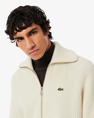 Pull zippé col montant laine cardée