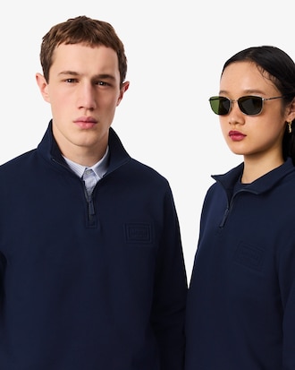 Sweatshirt col montant zipp&eacute; marquage emboss&eacute;