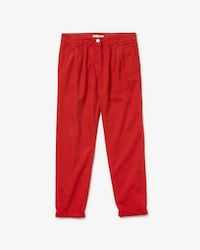 Jean coloré coupe carotte taille haute à plis