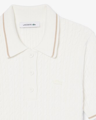 Pull col polo maille torsad&eacute;e rayures