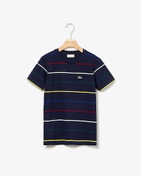 T-shirt Garçon col rond en coton à fines rayures colorées