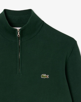 Pull zippé coton uni col montant
