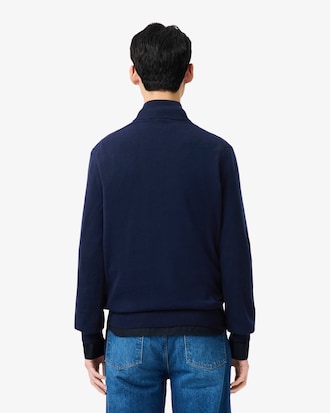 Pull zippé coton uni col montant