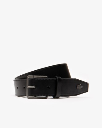 Ceinture en cuir lisse boucle ardillon gravée petit piqué