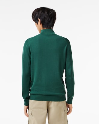 Pull zippé coton uni col montant