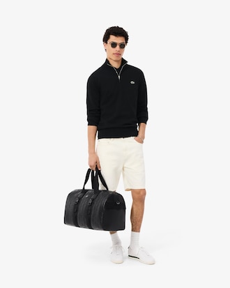 Pull zipp&eacute; coton uni col montant