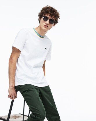 T-shirt col rond rayé en jersey de coton uni