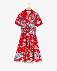 Robe polo boutonn&eacute;e et ceintur&eacute;e en coton souple imprim&eacute; hawa&iuml;en