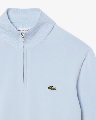Pull zipp&eacute; coton uni col montant