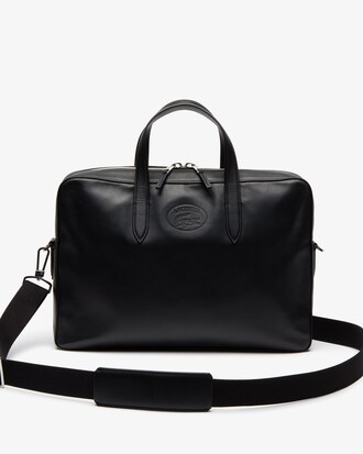 Sac ordinateur L.12.12 en cuir uni avec bandoulière amovible