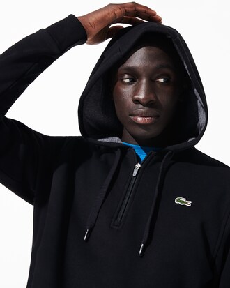 Sweatshirt col zipp&eacute; &agrave; capuche Tennis Lacoste SPORT en molleton uni