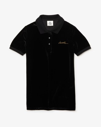 Polo slim fit Lacoste LIVE en velours avec signature dor&eacute;e