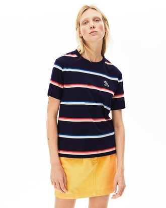 T-shirt col rond rayé avec patch palm croc