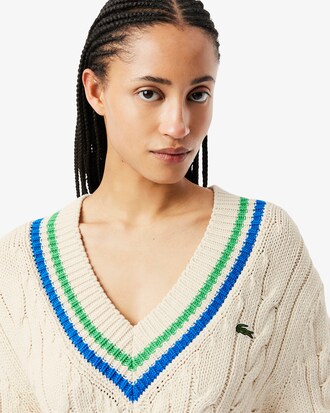 Pull torsadé coton col V esprit tennis