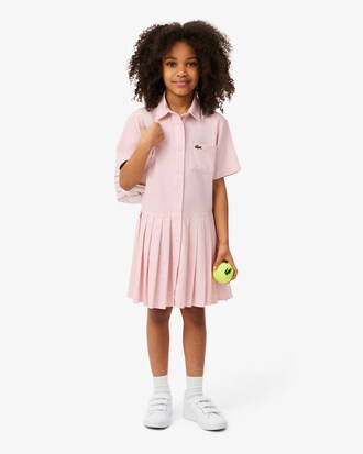 Robe chemise popeline bas pliss&eacute;