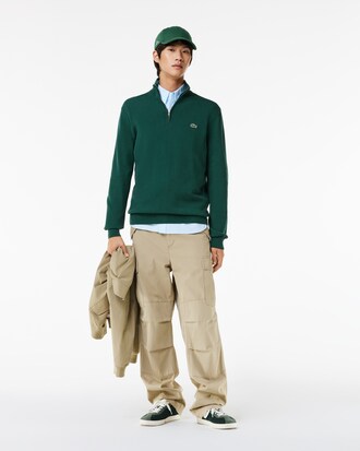 Pull zippé coton uni col montant