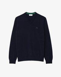 Pull en laine m&eacute;rinos uni col V