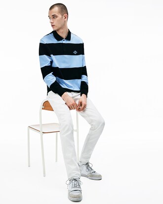 Sweatshirt col polo Lacoste LIVE ray&eacute; avec badge diamant