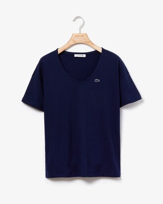 T-shirt col &eacute;vas&eacute; en jersey de coton souple uni