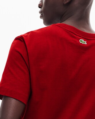 T-shirt col rond en coton uni avec broderie Lacoste ton sur ton