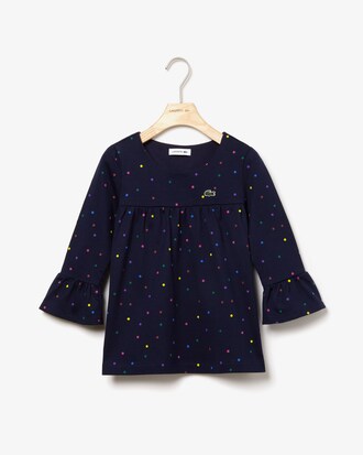 T-shirt Fille à manches longues volantées en coton imprimé à pois