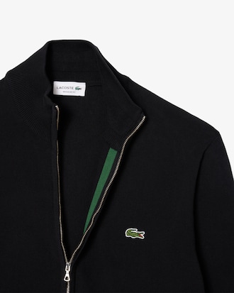Pull zippé coton uni col montant