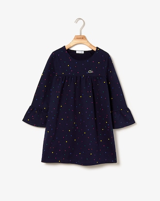 Robe Fille &agrave; manches longues volant&eacute;es &agrave; pois