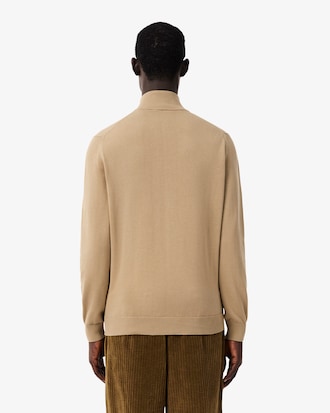 Pull zipp&eacute; coton uni col montant