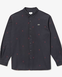 Chemise boxy fit Lacoste LIVE en coton avec mini roses brod&eacute;es