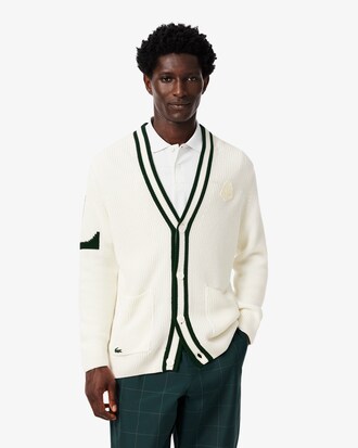 Cardigan Golf laine m&eacute;lang&eacute;e badge