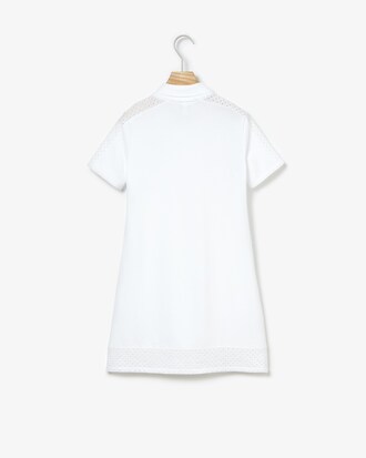 Robe polo Fille en coton unie avec empi&egrave;cements broderie anglaise