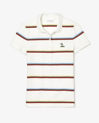 Polo en piqu&eacute; de coton ray&eacute; et patch palm croc