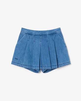 Jupe-short pliss&eacute;e denim