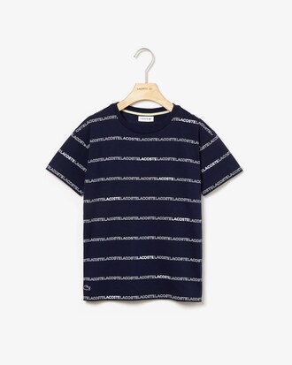T-shirt Garçon col rond en coton à rayures imprimées Lacoste