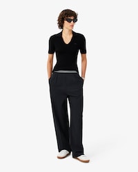 Pantalon &agrave; plis laine m&eacute;lang&eacute;e oversize